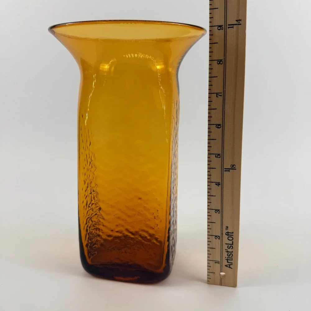 Blenko‎ 6610 Honey Glass Vase Joel Myers Amber Textured Mid Century Modern